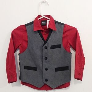 TFW - Red Long Sleeve Button Down Shirt with Grey & Black Vest Size 4